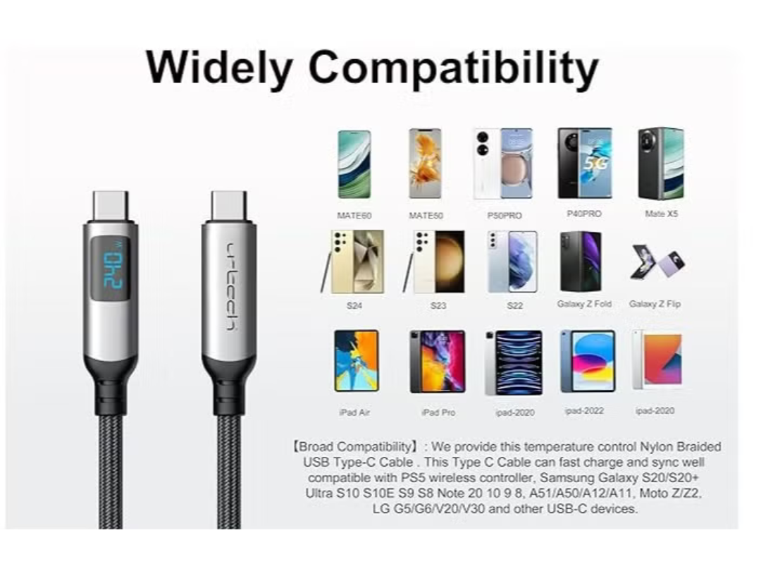 URTECH 240W USB4 Cable with LED Display | Same Day Delivery Qatar URTECH 240W USB4 Cable with LED Display | Same Day Delivery Qatar